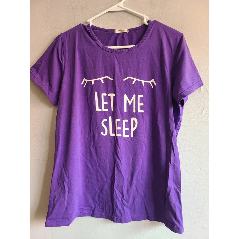 Women's large purple tee t-shirt "let me sleep" crewneck